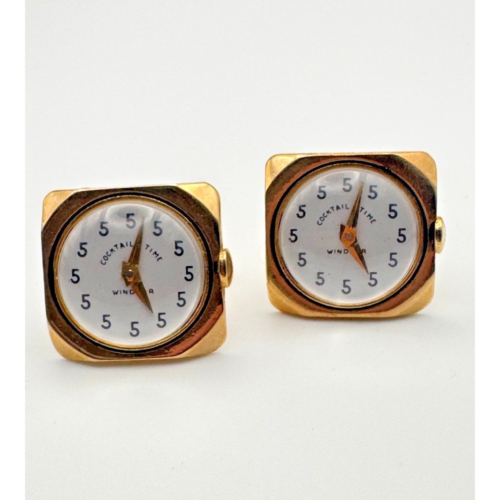 Vintage Watch Cufflinks Windsor Cocktail Time 5 O'Clock Somewhere Novelty